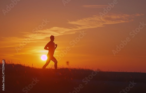 Action shot of running at sunset, showcasing the solitude of the sport