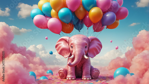 Cute cartoon elephant with balloons greeting