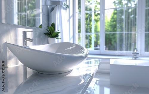 The Perfect Addition to Modern Bathrooms  Stylish White Sink Enhancing Modern Baths  A Chic White Sink Generative Ai