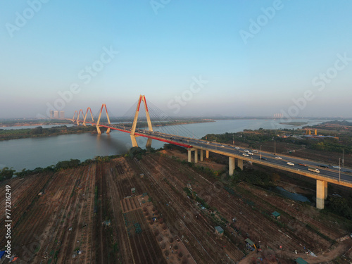 Aerial view of Nhat Tan bridge in Ha Noi, Vietnam.