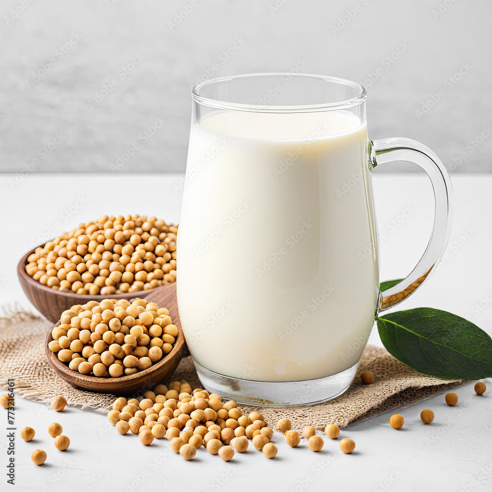 There is soy milk in a glass. Alternative nutrition. The concept is healthy food. There is soy milk in a glass. Alternative nutrition. The concept is healthy food.