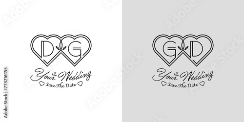 Letters DG and GD Wedding Love Logo, for couples with D and G initials