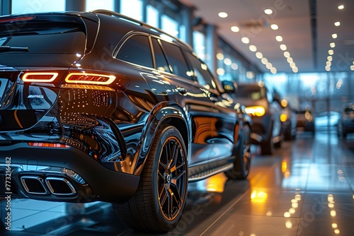 Luxury car dealership: Premium business black SUVs in showcase © Boris