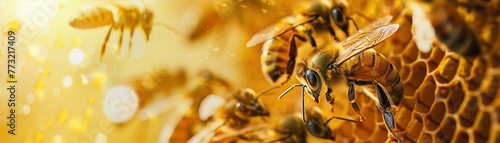 Bees working together in a hive, symbolizing teamwork and efficiency in business operations photo