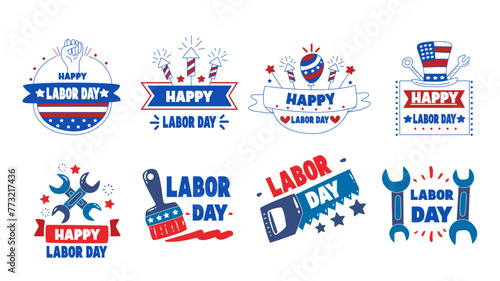 Labor day icons set. Hand drawn labor day badge collection vector illustration