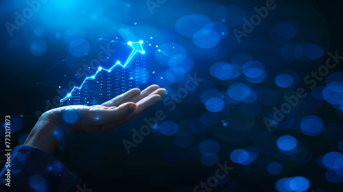 Growth and success concept with hand and rising graph photo