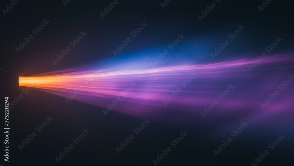 A purple and blue light beam with an orange glow on the left side of it, centered in frame against black background Generative AI