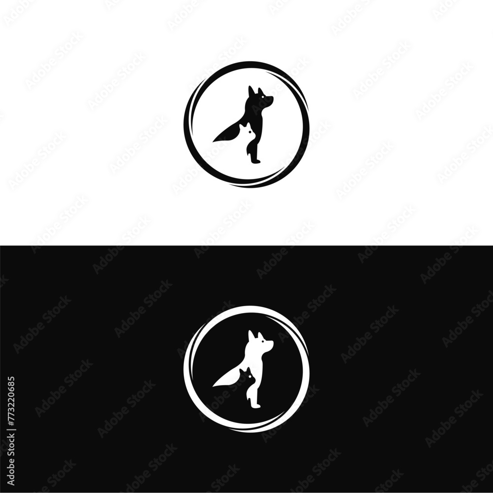 Circle pet cat and dog animal logo design . Circle pet cat and dog animal logo design .
