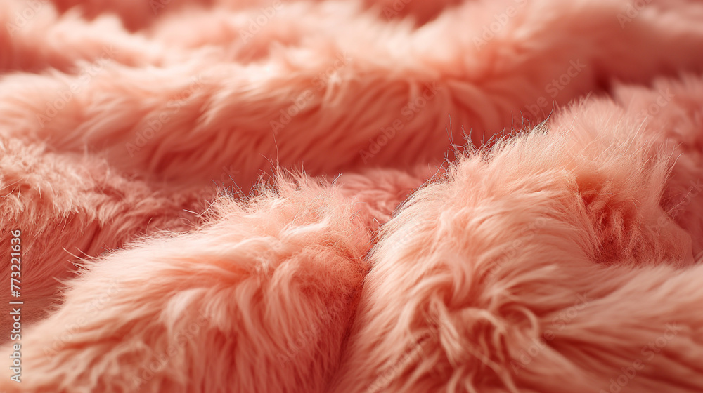 Trendy peach fur texture close up. Abstract apricot wool structure background.