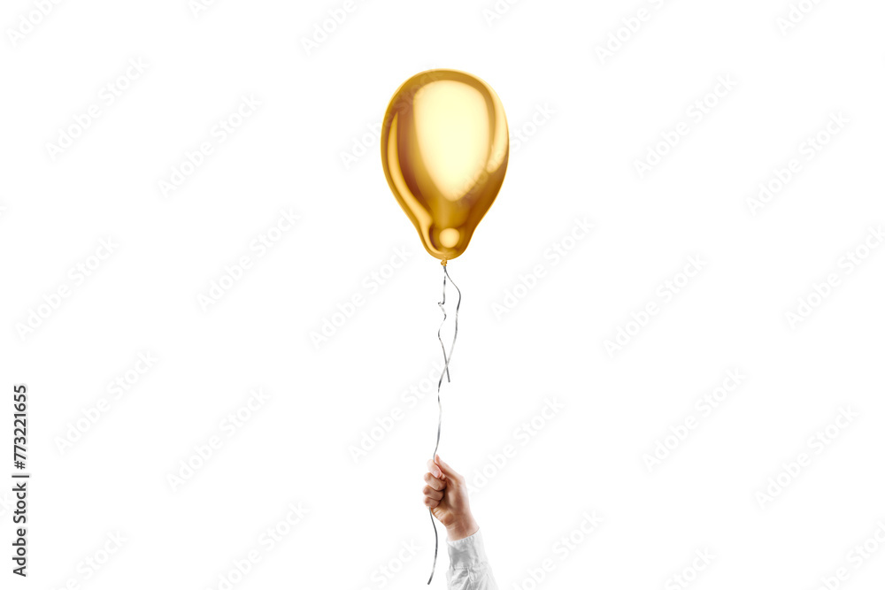 Hand holding blank gold pear balloon mockup, isolated Hand holding blank gold pear balloon mockup, isolated