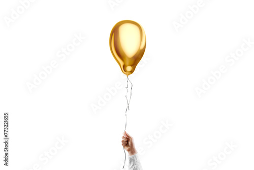 Hand holding blank gold pear balloon mockup, isolated