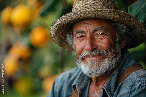 Old school farmer smiling on his farm