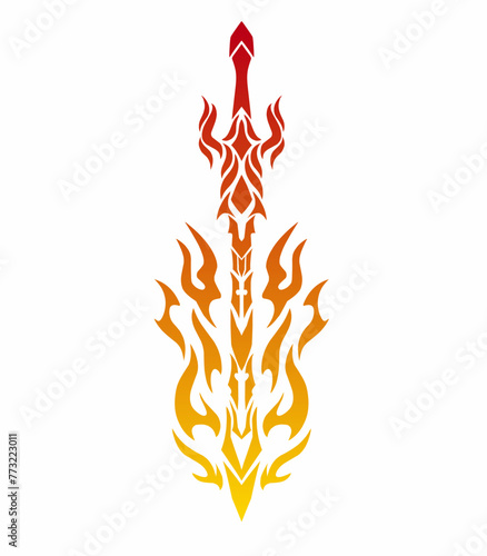 Illustration vector graphics of tribal art design burning fire sword