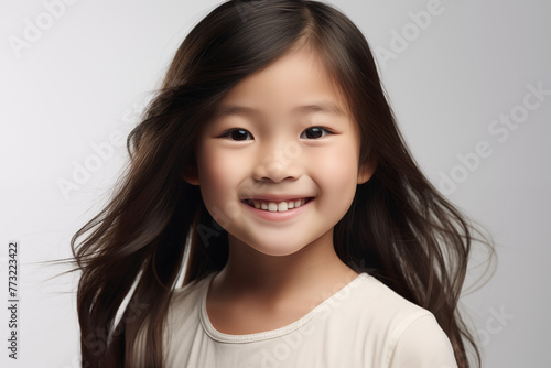 Asian child  girl with white background. Nursery school. Childhood professions. School holidays. Topics related to childhood. Chinese girl. Japanese girl. Asian country. China. Asia. Japan.