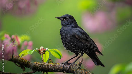 A blackbird is sitting on a branch