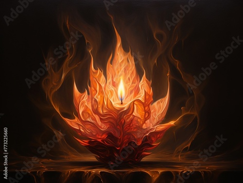 Shadowless flame amidst darkness photo