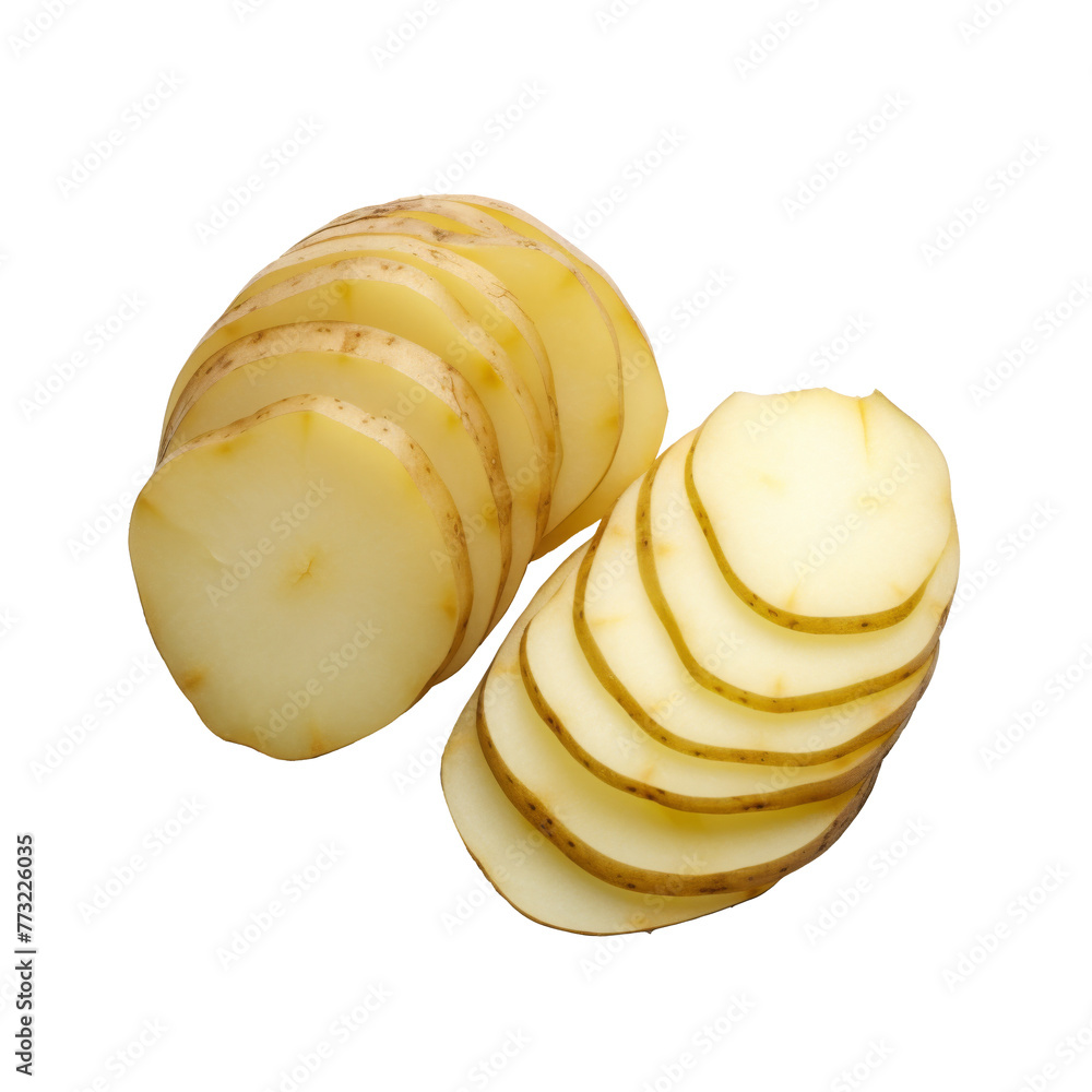 Sliced Potato Halves on White Surface Sliced Potato Halves on White Surface