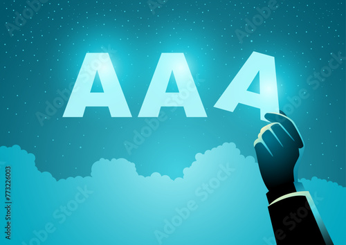 Hand puts a star to give a 5 star rating, improve performance, rating of quality, service concept vector illustration