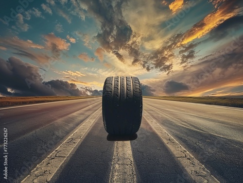a tire on a road photo