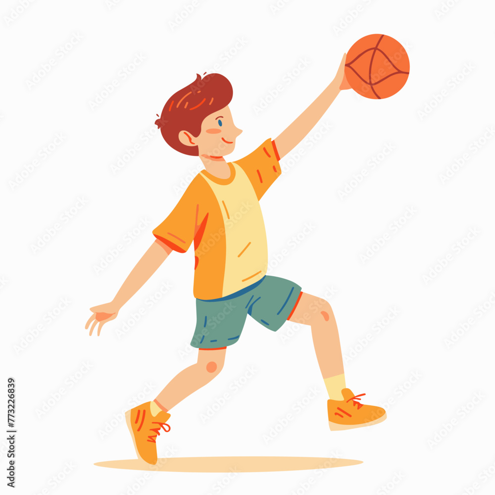 Boy Playing handball, Active Sportive Kid Having Fun Vector Illustration