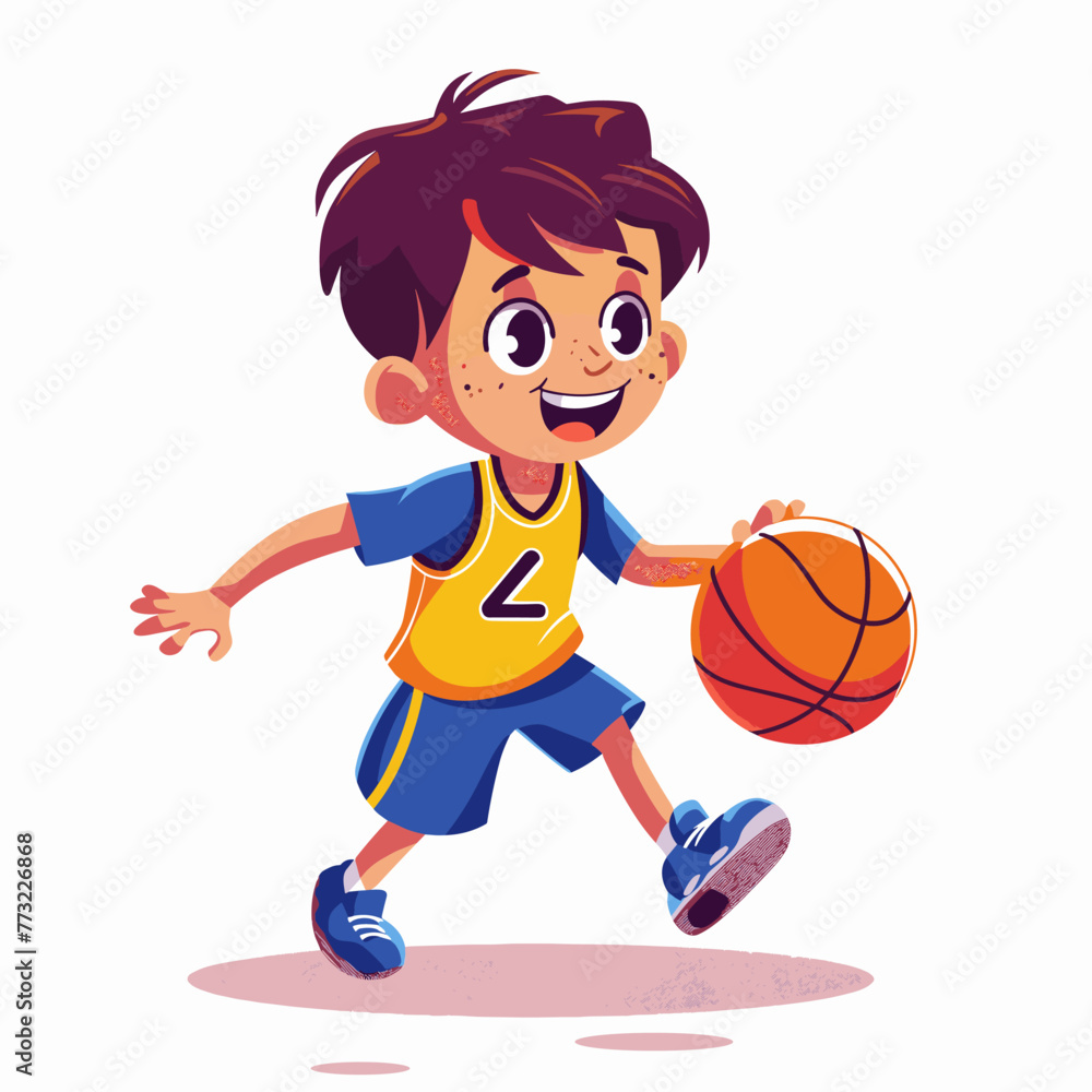 Cartoon boy playing basketball. Vector illustration isolated on white background. Cartoon boy playing basketball. Vector illustration isolated on white background.