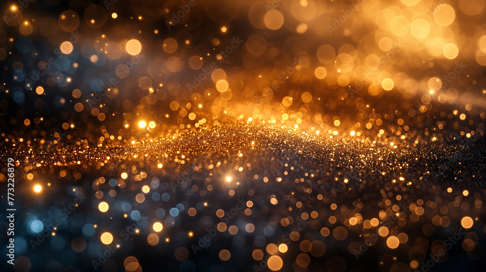 Gold dust and golden glitter sparkling and glowing on dark background with blur and bokeh. Abstract luxury background.
Gold dust and golden glitter sparkling and glowing on dark background with blur and bokeh. Abstract luxury background.