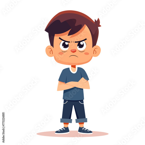 Angry little boy cartoon character. Vector illustration in a flat style.