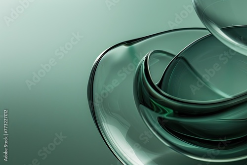 Closeup of green glass abstract shapes floating