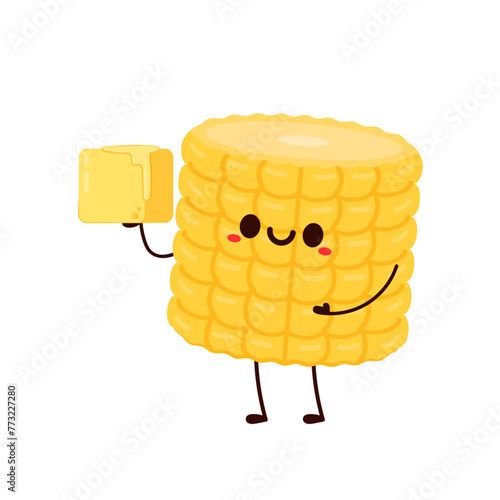Corn cartoon vector. Cute vegetable vector character isolated on white. Corn mascot.