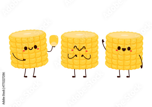 Corn cartoon vector. Cute vegetable vector character isolated on white. Corn mascot.