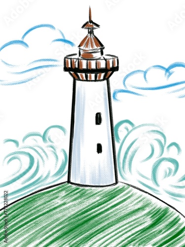 lighthouse on the island hand drawn  