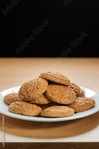 Oatmeal cookies. Fresh sweet pastries for tea. Homemade oatmeal sweets.