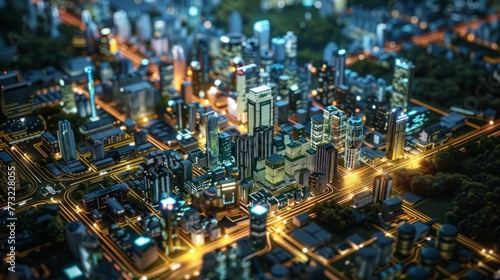 Aerial View of City at Night © Prostock-studio