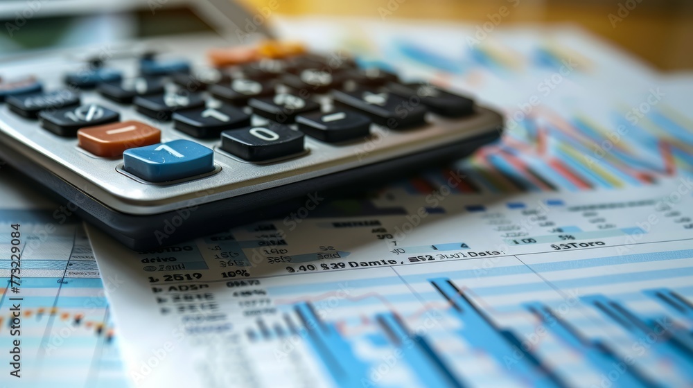 Close-up on a calculator and budget sheets with negative numbers, symbolizing economic stress and bankruptcy. unemployment and bankruptcy concept.