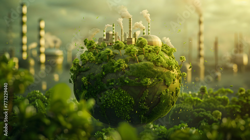 Paradis écologique : une planète prospère grâce à un air pur et une industrie durable - Un croquis d'éco-usine photo