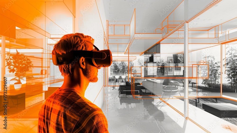 réalité virtuelle et architecture, personne qui visite une maison avec — free download