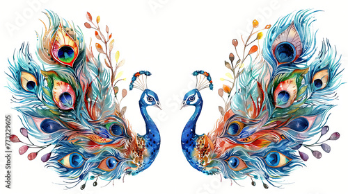 birds of paradise with beautiful  strikingly colored feathers paint ilustration AI Generative