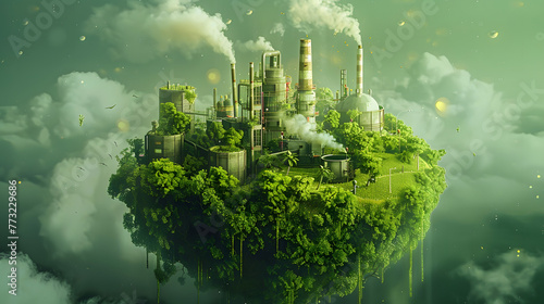 Paradis écologique : une planète prospère grâce à un air pur et une industrie durable - Un croquis d'éco-usine