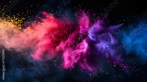 Holiday Abstract shiny color powder cloud design element ,Colored powder explosion on black background
 photo
