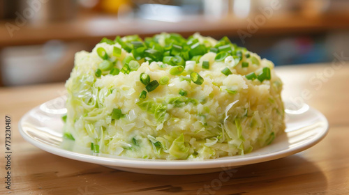Traditional irish colcannon on wooden table