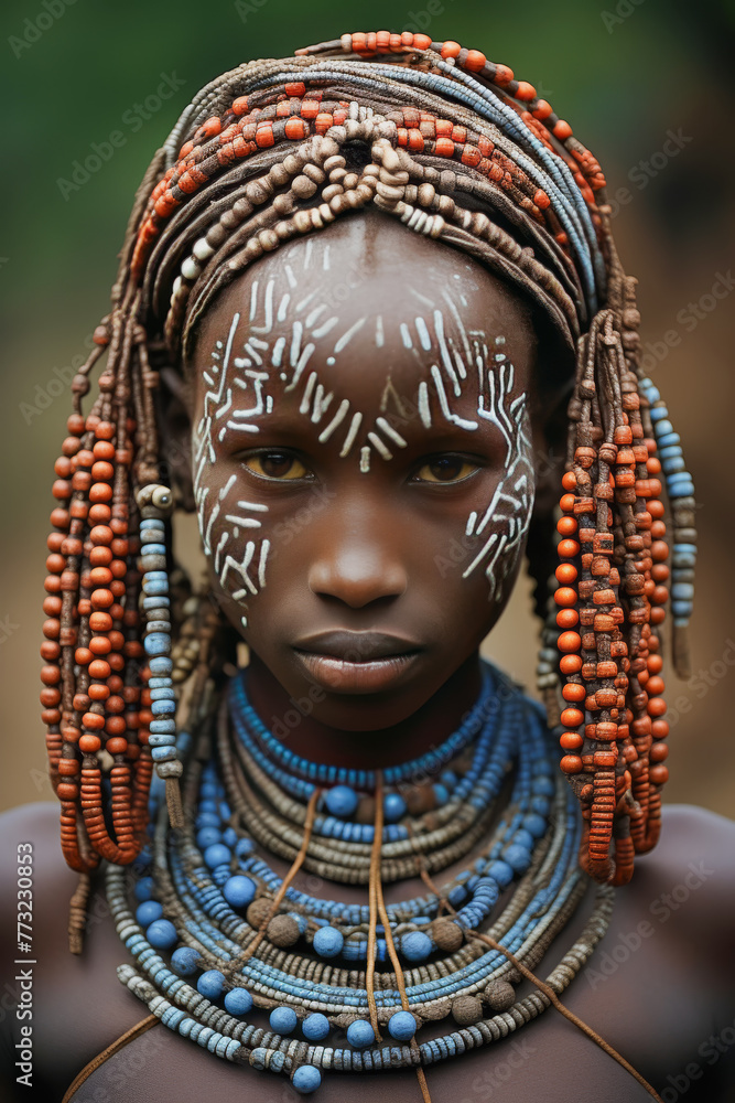 A woman of the Mursi tribe who lives according to the original African traditions