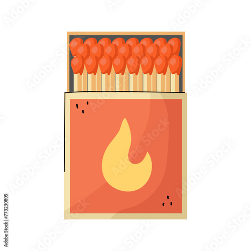 Cute illustration of a matchbox with matches. Isolated on white.