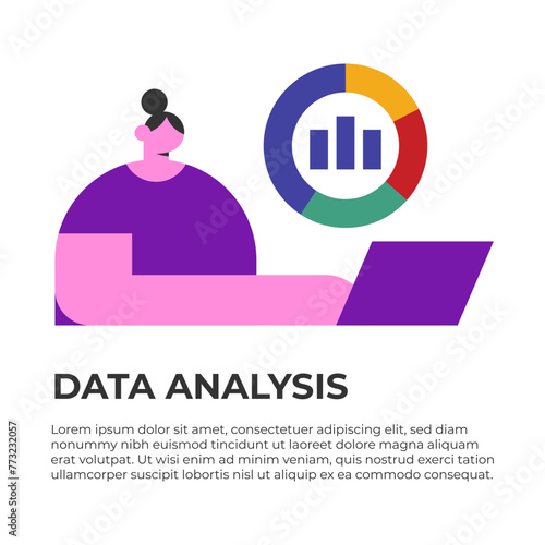 Tool for data analysis business concept. Women use App for charts and marketing strategy. Fat vector illustration.