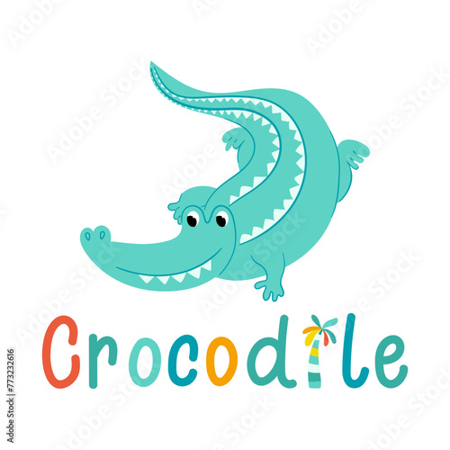 Cute cartoon crocodile. Hand drawn vector illustration. isolated on white background.