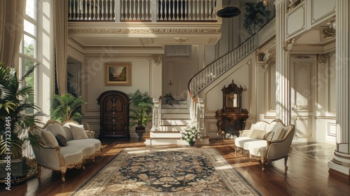 Classy house - living room interior with classic staircase