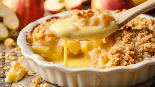 Traditional irish apple crumble with custard
