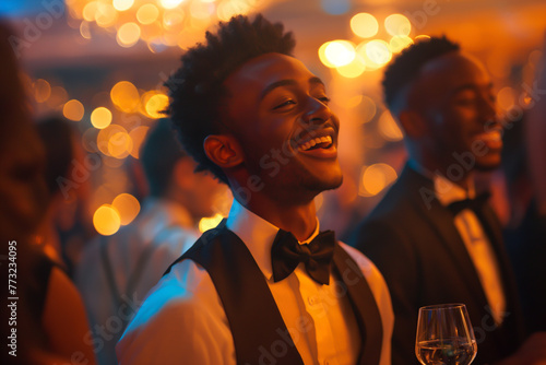A luxurious party Celebrate with champagne surrounded by high society, fun and romantic dinners. Show off your smile with a glass of champagne in hand. It's the symbol of a perfect night.	
 photo