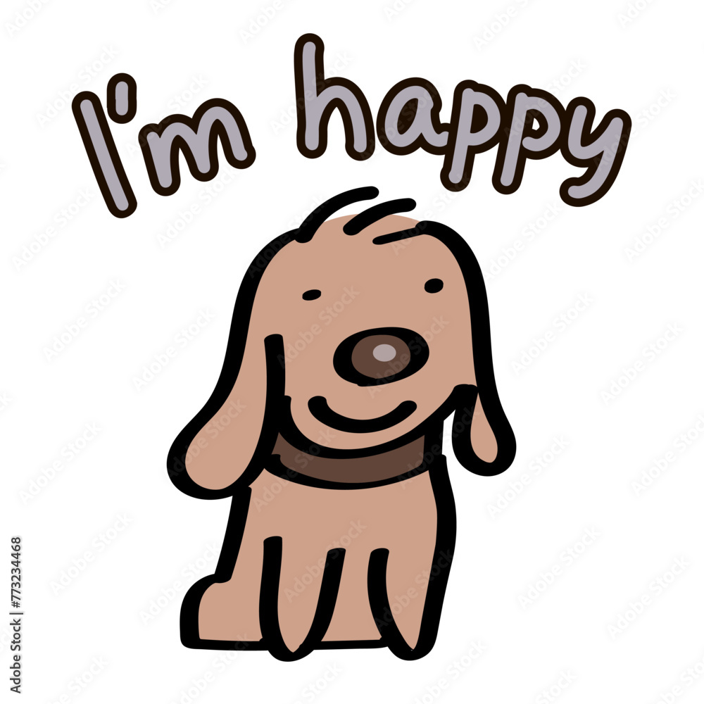 Cute domestic dog. Happy and cheerful. Friendly funny pet. Face puppy animal. Cartoon vector illustration. Hand drawn outline isolated on white background