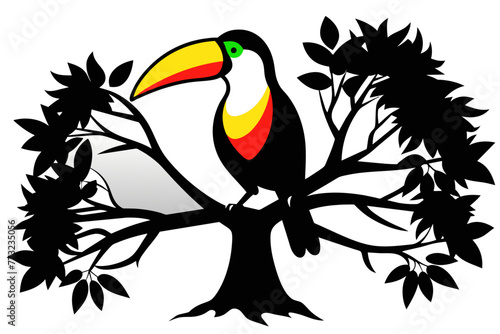 Captured a two colorful tia bird on a tree Silhouette black on white background 