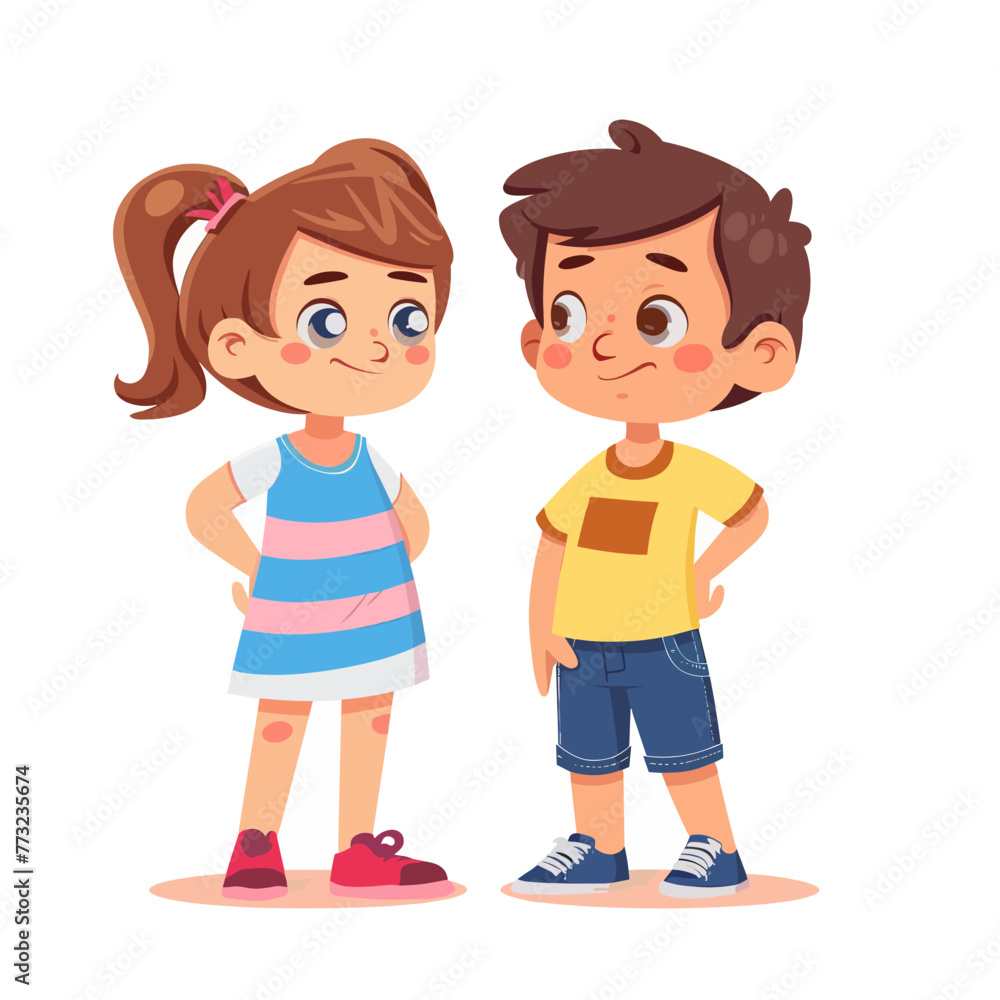 Cute little boy and girl characters vector Illustration on a white background